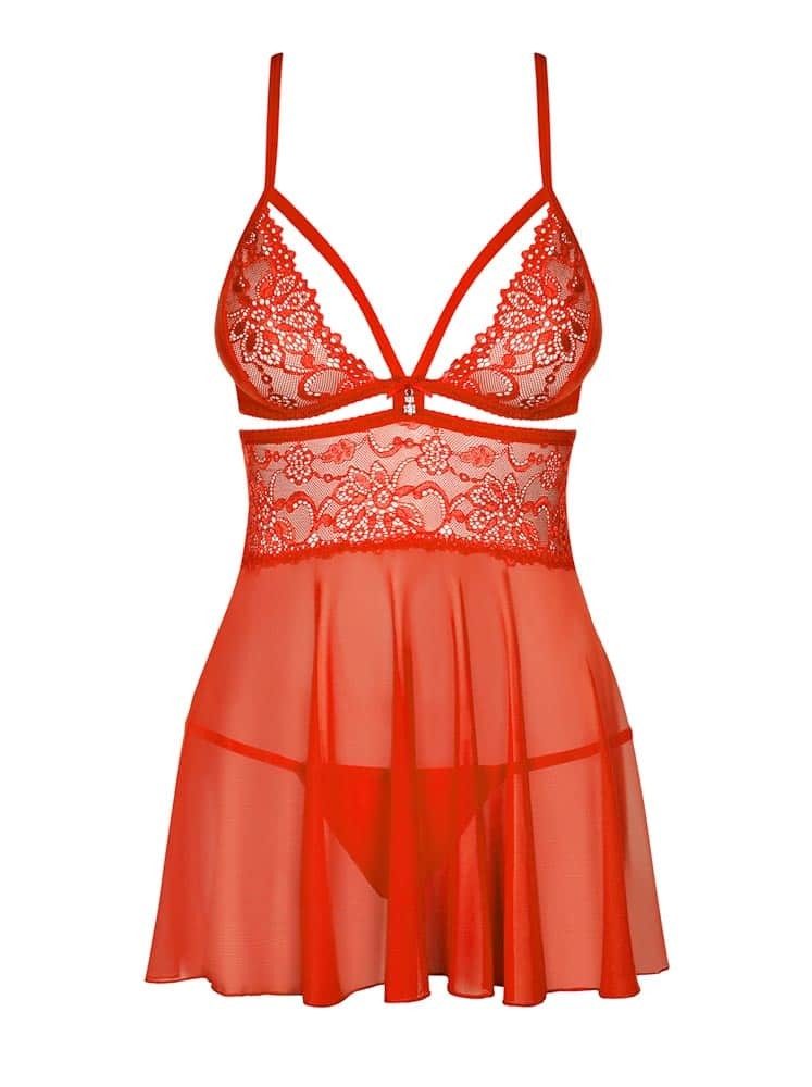 838-BAB-3 babydoll & thong red S/M