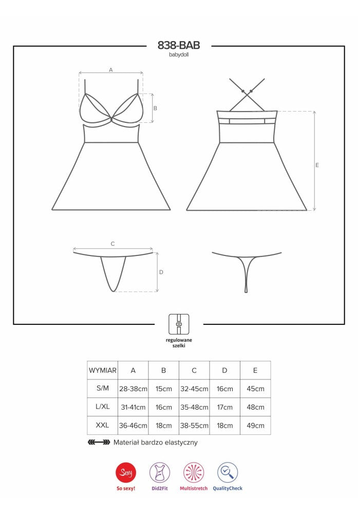 838-BAB-3 babydoll & thong red L/XL