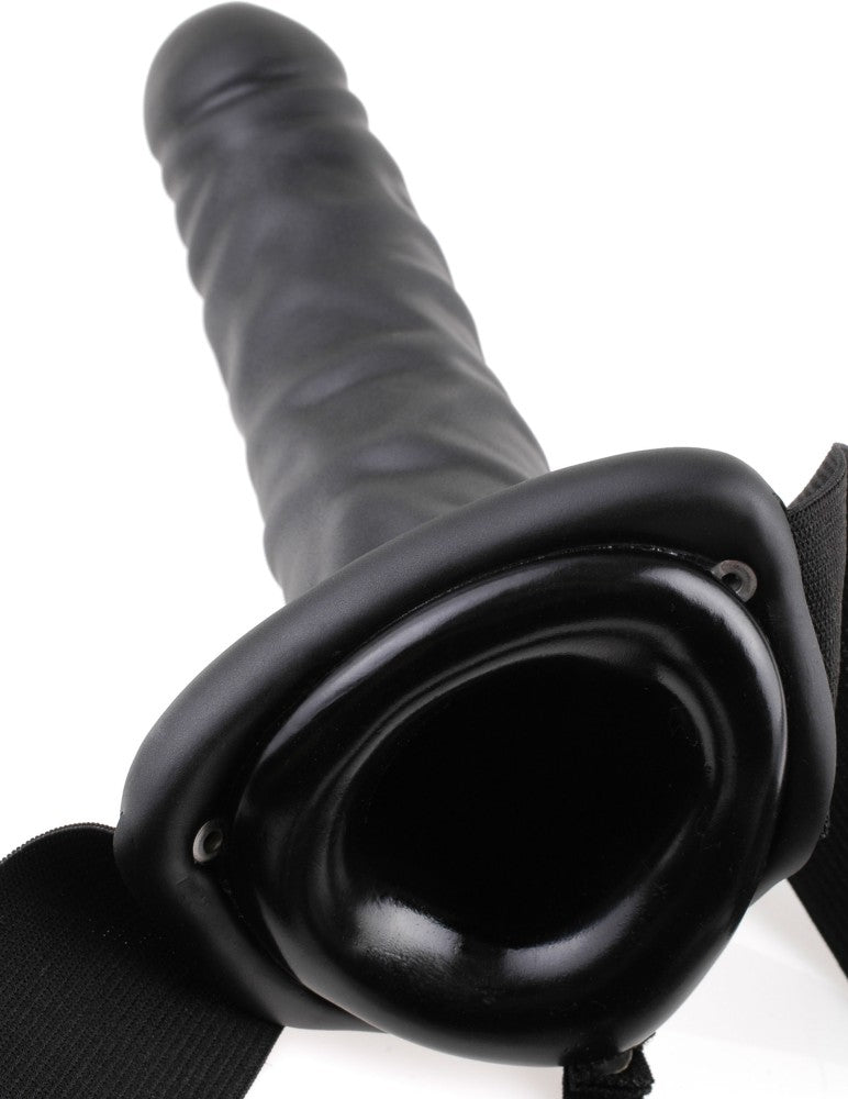 8" Vibrating Hollow Strap-On Black