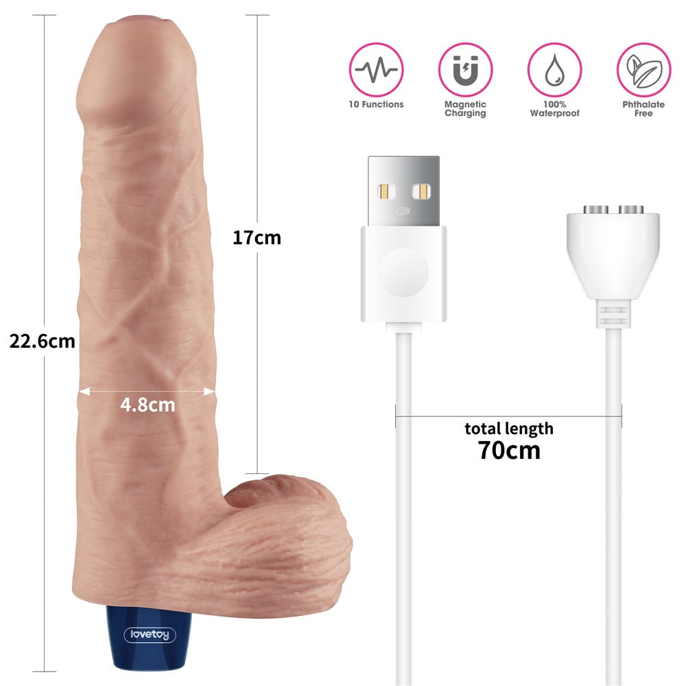 9" REAL SOFTEE Rechargeable Vibrating Dildo (Flesh)