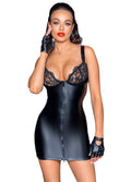 Powerwetlook mini-dress with lace chest and 2-way zipper - S