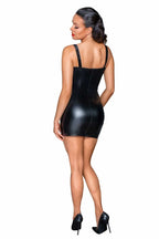Powerwetlook mini-dress with lace chest and 2-way zipper - L