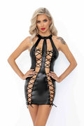 Powerwetlook dress with double lace-up front - M