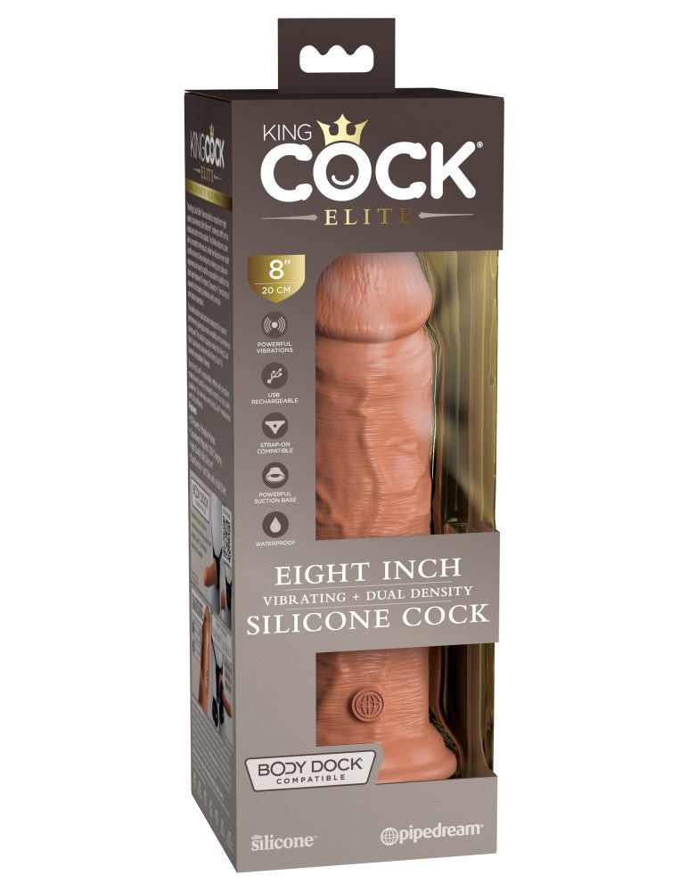 8" Dual Density Vibrating Silicone Cock Tan