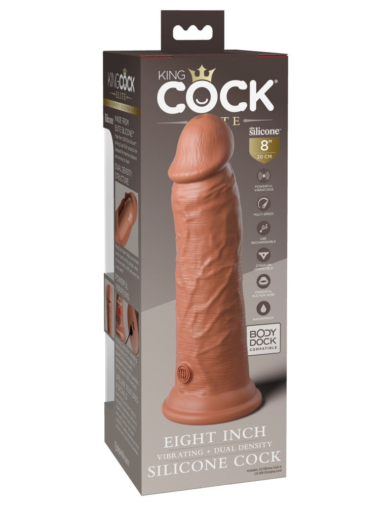 8" Dual Density Vibrating Silicone Cock Tan
