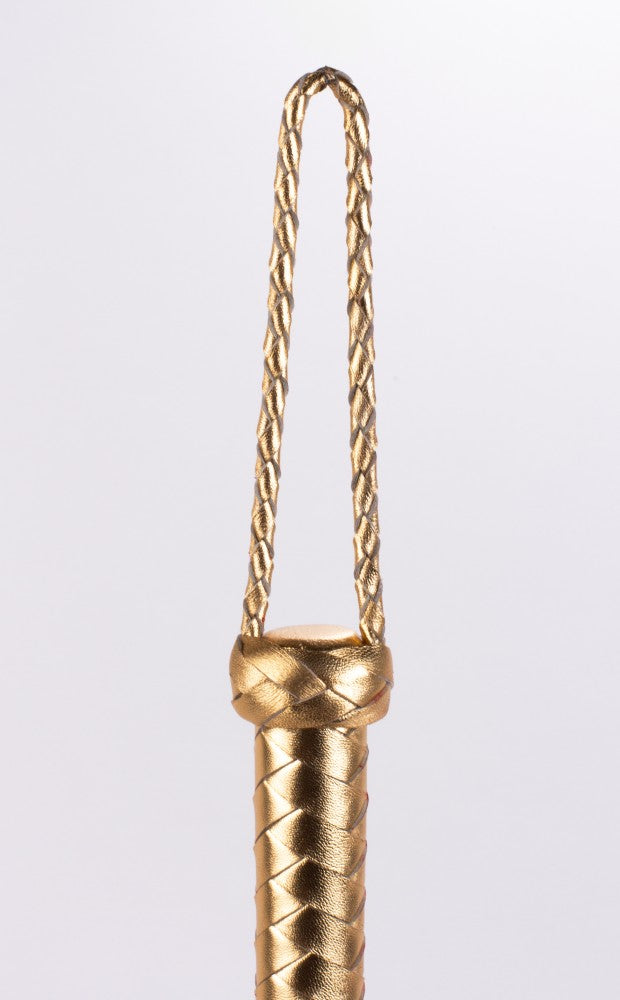 Flogger with Metallic Leather Handle and Suede Leather Tails Red 18"