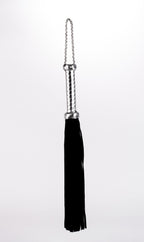 Flogger with Metallic Leather Handle and Suede Leather Tails Black 18"