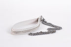 Lamb Leather Handle with 2 Rows of Small Rhinestones and Metal Chain White