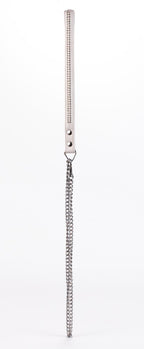 Lamb Leather Handle with 2 Rows of Small Rhinestones and Metal Chain White