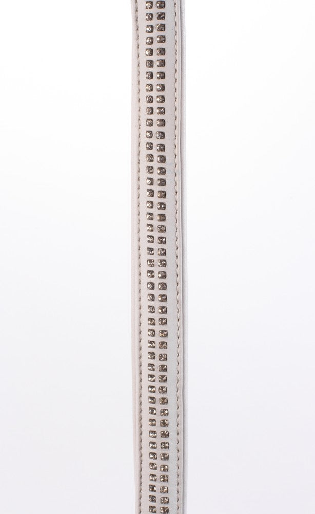 Lamb Leather Handle with 2 Rows of Small Rhinestones and Metal Chain White
