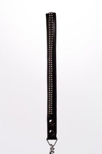 Lamb Leather Handle with 2 Rows of Small Rhinestones and Metal Chain Black