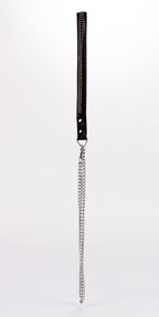 Lamb Leather Handle with 2 Rows of Small Rhinestones and Metal Chain Black