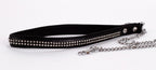 Lamb Leather Handle with 2 Rows of Small Rhinestones and Metal Chain Black
